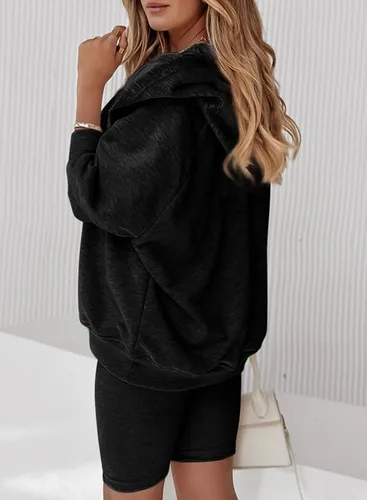 Vista 3 de SHEWIN Sudaderas con capucha para mujer, casual, de gran tamaño, con botones, cuello en V, manga larga, sudadera con capucha