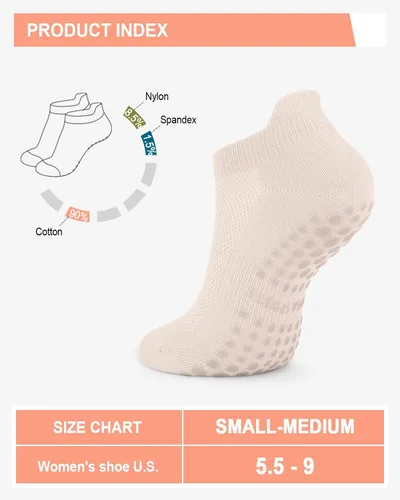 Vista 6 de 6 pares de calcetines de agarre de pilates para mujer, calcetines atléticos antideslizantes para yoga, barre, ballet, descalzo, entrenamiento