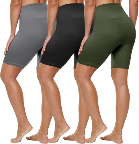 Vista 12 de HLTPRO 3 Pack Plus Size Biker Shorts for Women, Pocket & No-Pocket Options Negro/Beige Rosa/ Gris