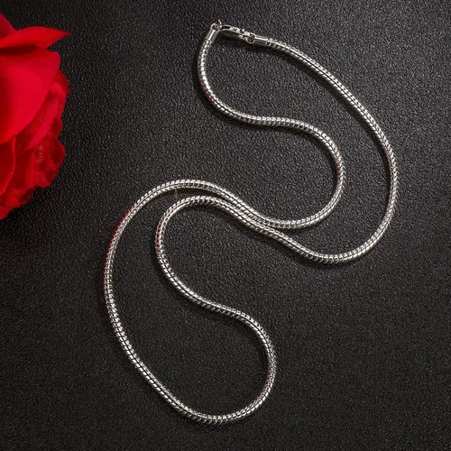 Vista 5 de H&Beautimer Collar clásico unisex de plata de ley 925, collar de cadena de serpiente redonda de 0.118-0.157 in para hombres y mujeres, joyería fina