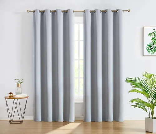 Vista 9 de HLC.ME Oxford - Cortinas opacas grises, cortinas de bloqueo de calor y frío, paneles de cortina con aislamiento térmico con ojales, juego de 2