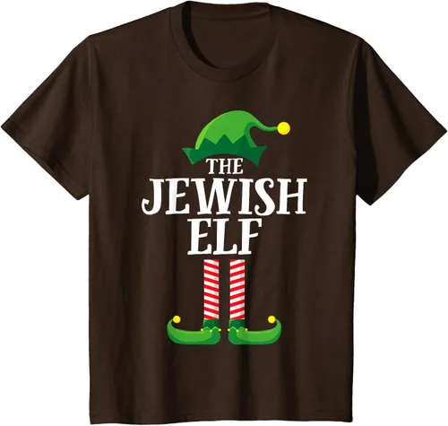 Vista 27 de Playera de pijama para fiesta de Navidad, grupo familiar a juego con elfo judío