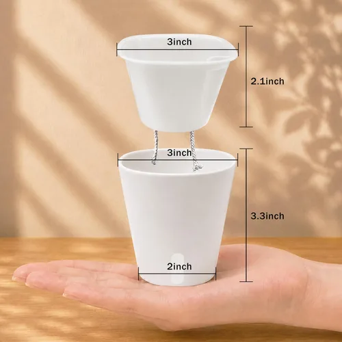 Vista 2 de Macetas de riego automático de 3 pulgadas, 10 juegos de macetas para plantas de interior con indicador de nivel de agua y múltiples rejillas