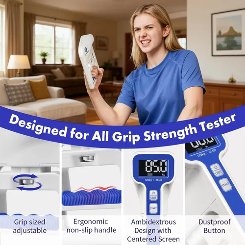 Vista 3 de Grip Strength Tester 265lb/120kg, Digital Hand Dynamometer FDA Registered with Backlit LCD for Grip Strength Testing and Training