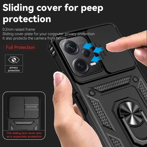Vista 2 de Funda para Redmi Note 12 5G, Poco X5 5G 22111317PG Funda con protector de pantalla de vidrio templado y cubierta de cámara deslizante, soporte
