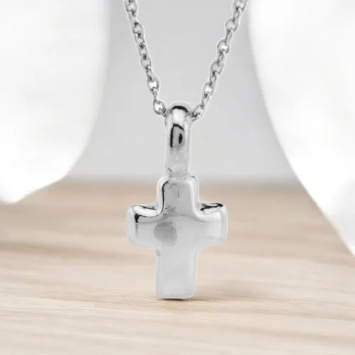 Vista 3 de Collar de plata de ley con dije de cruz pequeña, 18 pulgadas