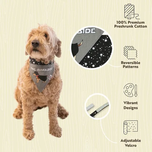 Vista 6 de Lazy One Bandana para perro, bandanas reversibles de algodón para todos los tamaños de perro, lado oscuro, estrellas (lado de la corteza, S)