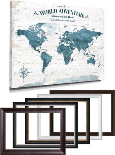 Vista 46 de IPIC - Lienzo con mapas de EE. UU. para decoración de pared, mapa con pin de empuje para marcar viajes, mapa de viaje impreso de EE. UU.