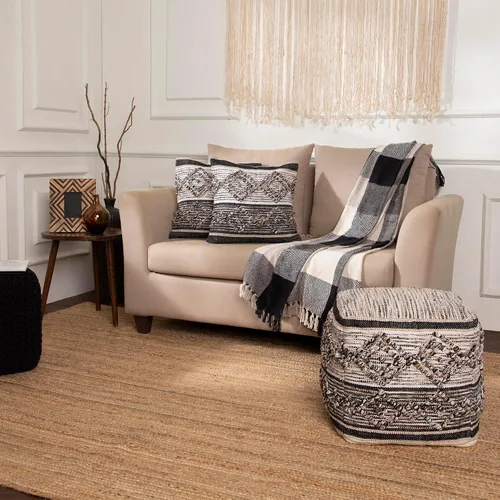 Vista 2 de REDEARTH · Puf otomano acolchado con relleno, textura de almacenamiento, cubo de granos, puf, reposapiés para sala de estar, dormitorio, guardería
