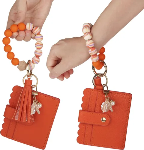 Vista 5 de Llavero de pulsera, cartera, tarjetero con borla, llavero para mujeres y niñas
