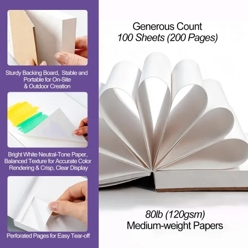 Vista 3 de TRANSON Paquete de 2 mini cuadernos de bocetos A6, papel de arte pesado de 80 libras/4.23 oz/m², no se traspasa, 100 hojas/200 páginas de 4.13 x