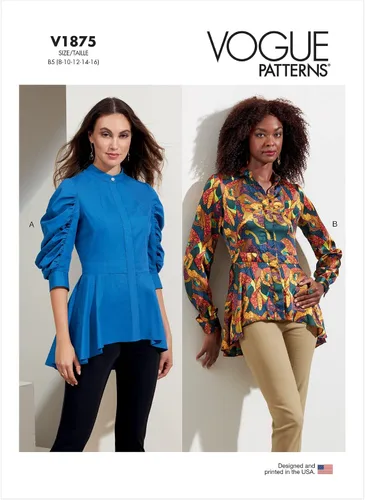 Vista 2 de Vogue Misses' Peplum Tops - Kit de patrón de costura, código V1875, tallas 8-10-12-14-16, multicolor