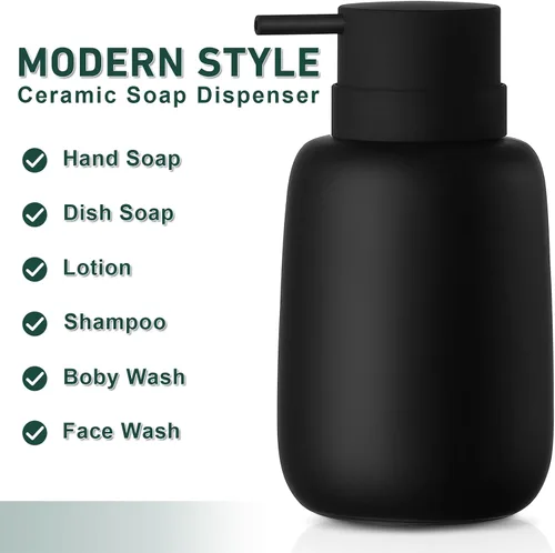 Vista 5 de Dispensador de jabón negro mate para baño, dispensador de jabón de cerámica, dispensador de loción, dispensador de jabón para platos, dispensador