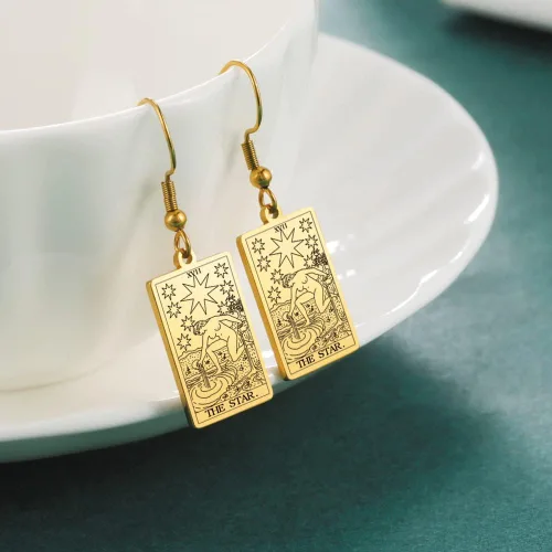 Vista 5 de TEAMER Tarot Cards - Aretes colgantes de acero inoxidable con amuleto vintage, joyería Wiccan para mujeres y niñas, Acero inoxidable, desconocido