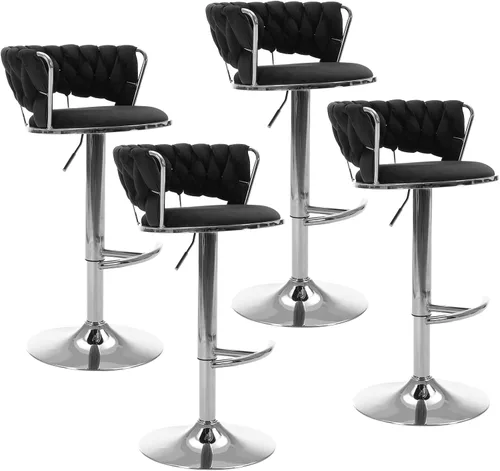 Vista 11 de Juego de 2 taburetes de bar giratorios de terciopelo, modernos taburetes de bar ajustables con respaldo tejido, taburete de bar de altura