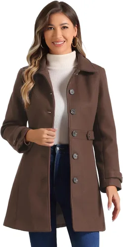 Vista 14 de Abrigo clásico de invierno con bolsillos de Allegra K para mujer; chaquetón de botonadura sencilla Verde militar