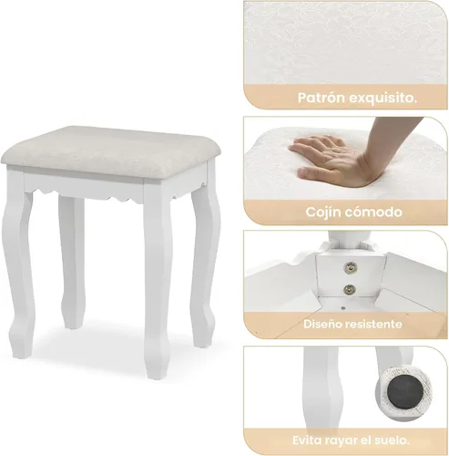 Vista 7 de Escritorio de tocador con espejo y luces, mesa de maquillaje con juego de Blanco