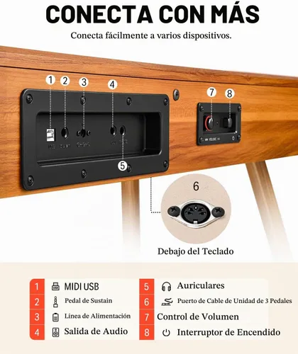 Vista 6 de Donner Piano digital DDP-80 teclado ponderado de 88 teclas + banco de piano Donner con almacenamiento