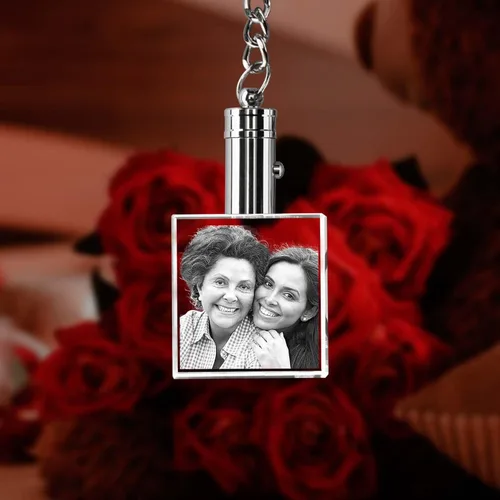 Vista 6 de ArtPix 3D Llavero de fotos de cristal rectangular, regalo de Navidad personalizado para mamá, papá