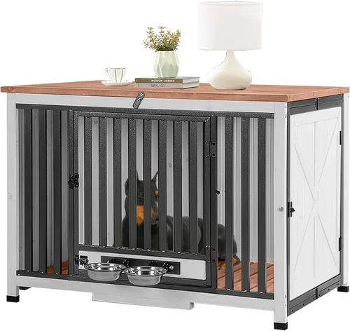 Vista 8 de GUTINNEEN Muebles de Jaula para Perros Plegables Perrera para Perros Pequeños Medianos Grandes Casa de Madera Maciza para Perros con Cuenco Jaula