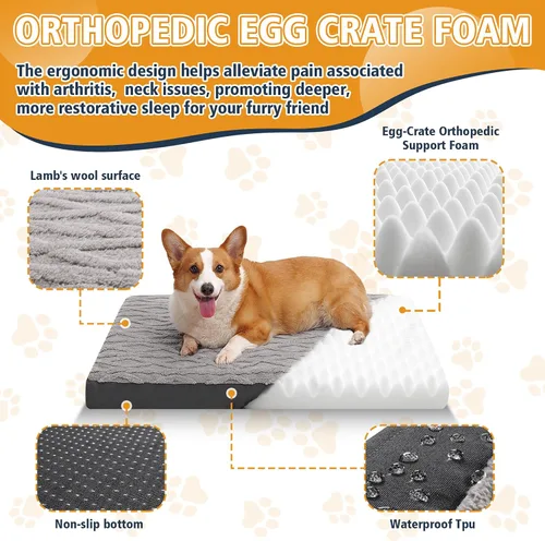 Vista 5 de Cama ortopédica para perros, impermeable y lavable a máquina, cama de felpa para mascotas con parte inferior antideslizante, colchón de espuma