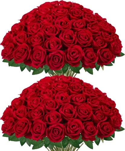 Vista 10 de InnoGear 50 unidades de rosas negras artificiales, rosas de terciopelo de seda falsas a granel, flores artificiales para decoración, ramos de boda