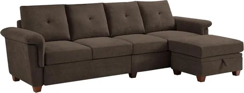 Vista 7 de Sofá Seccional Convertible con Almacenamiento, Sofá en Forma de L de 4 Asientos con Chaise y Portavasos, Sofás Modernos de Tela de Microfibra