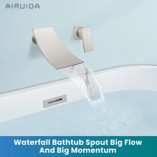 Vista 3 de Airuida Grifo de bañera de montaje en pared, relleno de bañera con boquilla de cascada, grifo mezclador de baño de una sola manija, válvula de latón