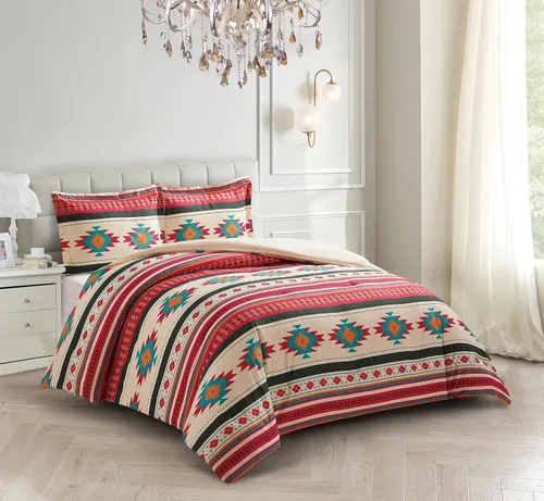 Vista 10 de Chezmoi Collection Zella - Juego de edredón de 2 piezas con motivo geométrico del suroeste, ropa de cama de microfibra lavada con estampado