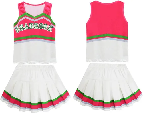 Vista 2 de JOURPEO Girls Cheerleader Costumes Toddler Cheerleading Dress up for Halloween Party Kids Cosplay Dress