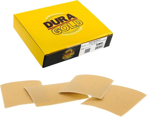 Vista 18 de Dura-Gold - Arenilla dorada 320 de alta calidad - Hojas de papel de lija de velcro 5.5 x 4.5 pulg - Para lijadoras de madera y automóviles - 25