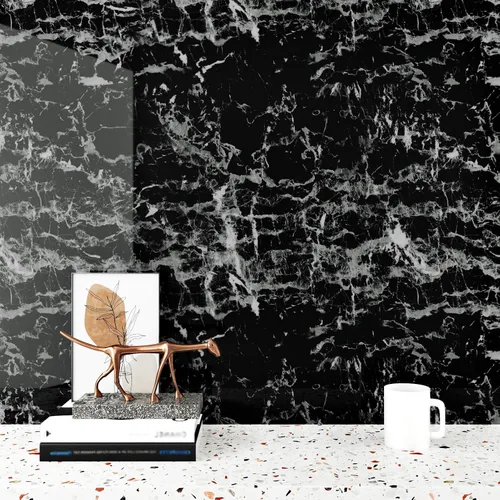 Vista 5 de Papel de contacto de mármol blanco y negro brillante para cocina, baño, papel tapiz de granito brillante, despegar y pegar, encimeras, papel