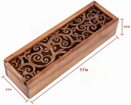 Vista 2 de Joyzan Caja de madera para bolígrafos, estuche de almacenamiento de lápices de madera, organizador retro, funda extraíble, soporte rectangular