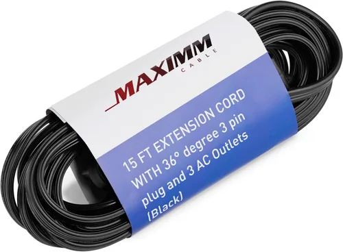 Vista 6 de Maximm Cable de extensión de enchufe plano de 1 pie / cable, salida múltiple - Cable de extensión de enchufe en ángulo de 3 clavijas - Negro