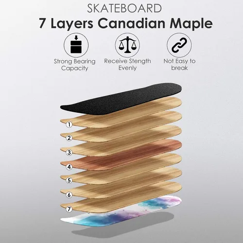 Vista 2 de Hikole Skateboard Tabla de skate completa PRO 31 x 8 in 7 capas de madera de arce canadiense, para adultos, trucos, tabla de skate