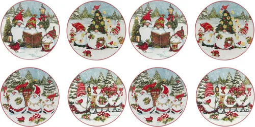 Vista 9 de Certified International Platos de ensalada y postre de gnomos navideños de 9 pulgadas, diseños surtidos, multicolor, mediano, juego de 4