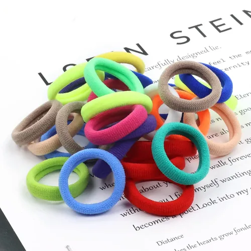 Vista 8 de Lawie Paquete de 200 bandas elásticas de tela de rizo de tejido grueso y colorido para coleta de cabello fino y rizado