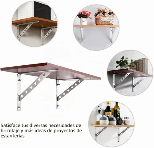 Vista 7 de YUMORE Soportes de estante de acero inoxidable de 16 pulgadas, soporte de estante sólido resistente, carga máxima: 550 libras, refuerzo de esquina