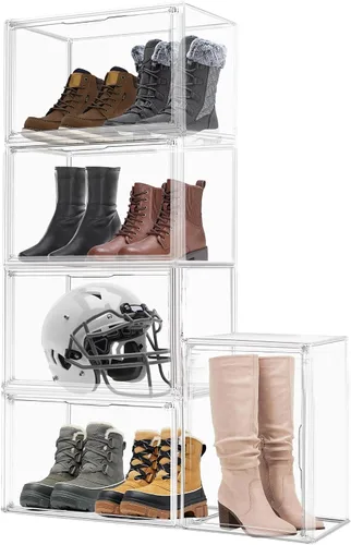Vista 14 de 1 Pack Clear Shoe Storage Boxes Stackable, Large Sneaker Organizer with Acrylic Magnetic Door, Plastic Drop Front Shoe Containers for Men up to