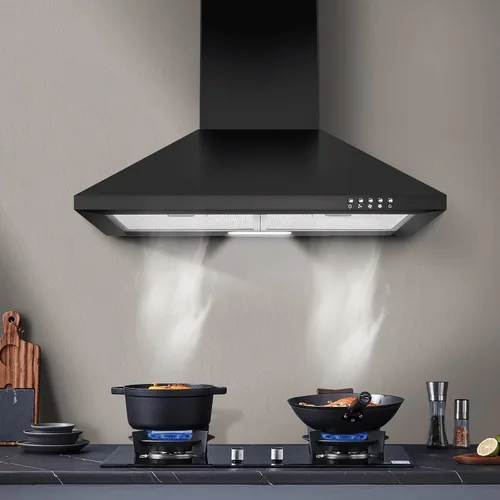 Vista 8 de [Usado] SNDOAS Campana extractora de 24 pulgadas, 450 CFM Campana extractora negra para montaje en pared, Campana extractora de cocina convertible