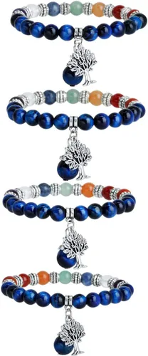Vista 3 de TUMBEELLUWA Pulseras de cuentas de piedra semipreciosa, cuentas de yoga, cristales curativos, árbol de la vida, pulsera de chakras, joyería hecha a
