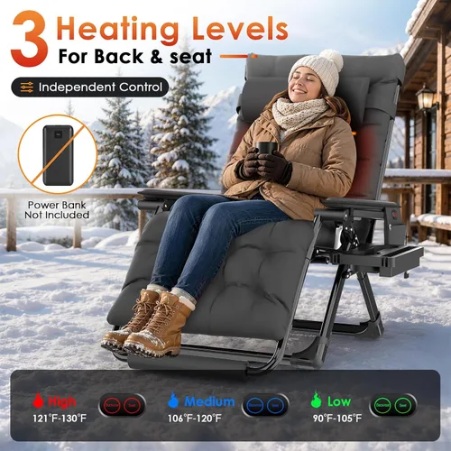 Vista 5 de Slendor Heated Oversized Zero Gravity Chairs 33In, XXL Lounge Chair, Black Negro