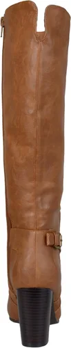 Vista 8 de Journee Collection Botas altas a media pantorrilla con detalle de hebilla para mujer, botas de pantorrilla regular y ancha