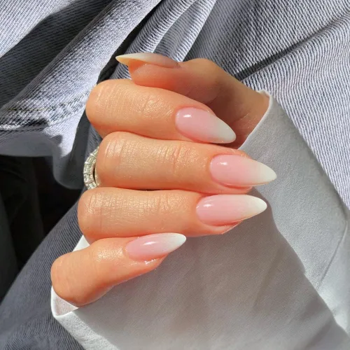 Vista 20 de Uñas postizas de presión con forma de almendra rosa de longitud media estilo stiletto, uñas artificiales de gel suave reutilizables acrílicas