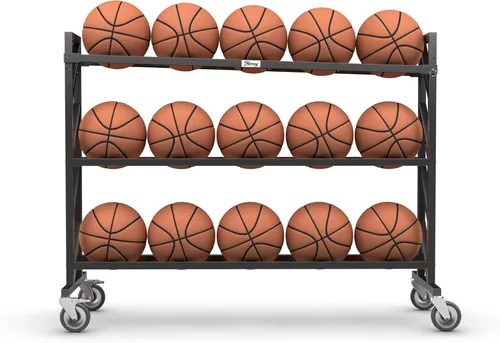 Vista 6 de Murray Sporting Goods Estante de baloncesto premium Carrito de bolas resistente de 3 niveles y 15 bolas con ruedas Pin de caída para preferencia