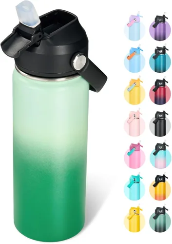 Vista 11 de Fijinhom Botella de agua aislada de acero inoxidable de 18 oz, de boca ancha, de doble pared, con vacío, con pajita de silicona, a prueba de sudor