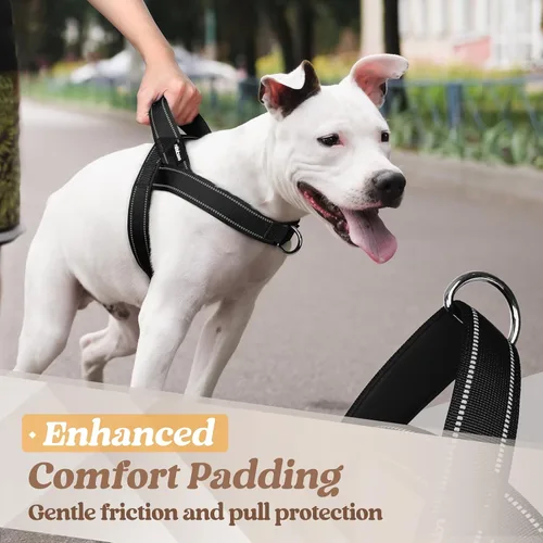 Vista 6 de rabbitgoo Arnés para perro sin tirones, ajuste rápido para perros de tamaño mediano con mango acolchado suave, chaleco reflectante ajustable