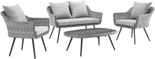Vista 12 de Modway EEI-3176-GRY-GRY-SET - Sillón Endeavor de mimbre para patio al aire libre, 2 sillones, gris