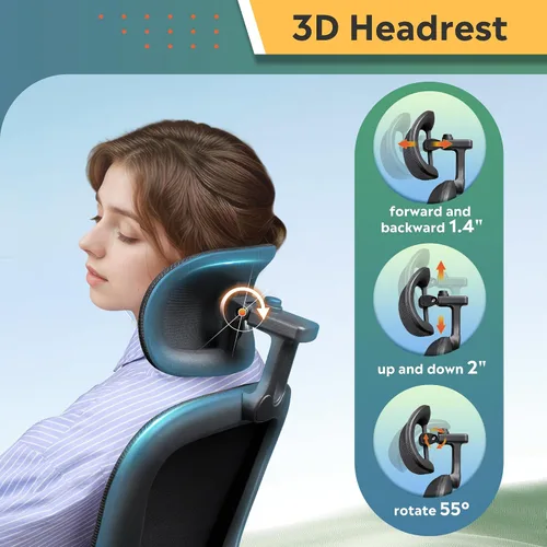 Vista 5 de DEVAISE Silla de escritorio ergonómica de malla, soporte lumbar ajustable separado, cojín grande, reposabrazos abatibles, inclinación oscilante