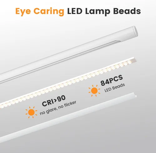 Vista 5 de Lámpara de Escritorio LED Blanca - Luz de Escritorio Industrial Plegable para Oficina en Casa, Lámpara de Mesa Regulable de 15W para Lectura